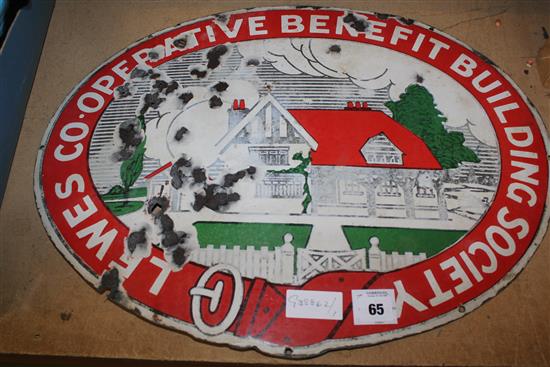 Enamel sign for Lewes Co-operative Benefit Building Society circa 1920/30s(-)